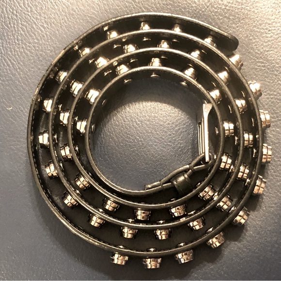 SAINT LAURENT MEN’S CLOUS MONET BLACK LEATHER BELT SILVER STUDS  XL SZ 95 - Picture 8 of 14